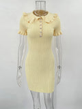 High Waist Ruffled Mini Dresses For Women Summer Short Sleeve Knitted Slim Fit Dress Women's Vintage Dress Woman Elegant