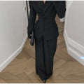 Women Solid Lapel Neck Top Pant Suit Set Elegant Full Sleeve Single Breasted Slim Coat Leg Loose Pants Suit Lady New Chic Sets