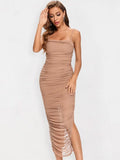 High Quality Sexy Long Bodycon Draped HL Bandage Dresses Women Spaghetti Straps Organza Mesh Maxi Dresses Party Club