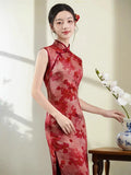 Improved Chinese Dress Sexy Sleeveless Qipao Evening Party Dress Vestidos Women Summer Jacquard Vintage Slim Cheongsam Gown