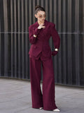 Women Solid Lapel Neck Top Pant Suit Set Elegant Full Sleeve Single Breasted Slim Coat Leg Loose Pants Suit Lady New Chic Sets
