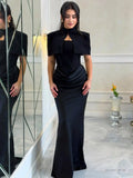 Satin Mermaid Maxi Dress Women Shoulder Pad Cutout Stand Collar Ruched Bodycon Evening Gown Wedding Prom New Hot Luxe Gowns 2026