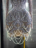 Sexy Pearl Full Diamond Hollow Dress Nightclub Bar Dj Gogo Dancers Stage Dress Female Singer Stage Performance Costume