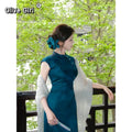Olive Girl Dramatic Qipao for Ren Faire 2026 Garden Wedding Fairycore Photoshoot Everyday Wear S-XXL XS-3XL Plus Size Dramatic Silhouette Romantic Garden Party Editorial Not Costume Qipao Cheongsam Chinese Dress Chinese Heritage Fashion Women