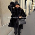 Vintage Fashion Fur Trim Collar Faux Mink Fur Coat Women Winter Luxury Warm Shearling Jacket Classic Overcoat Outerwear