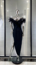 Women's Summer Ruffle Trim Off-the-shoulder Black Dress Fashion Elegant Party Bandage Evening Performance Gown Vestido De Festas