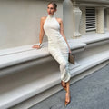 Halter Pleated Maxi Dress For Women Sleeveless Sexy Backless Dress High Street Evening Party Clothes Bodycon Fashion