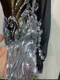 Sparkly Rhinestones Sequins Fringes Birthday Celebrate Evening Dress Women Sexy Mesh Transparent Dance Costume Photo Shoot Wear