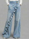 American Style Loose Irregular Splicing High Waisted A-line Wide Leg Jeans For Women Autumn