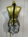 2026 NEW Women Sexy Mesh See Through Pearl Lace Party Mini Dress Celebrate Birthday Photo Shoot Wear Performance Stage Costume