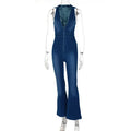 Cotton Elegant Denim Jumpsuit Women Sleeveless Zipper Fashion Hipster Casual High Street Wide Legs Activewear Outfits