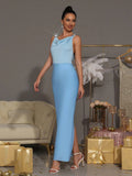 Sexy Backless Diamond Chain Design Bandage Maxi Long Dress 2026 Women'S Sleeveless Bodycon Celebrity Dinner Party Gowns