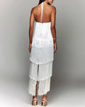 Solid Spliced Tassel Dresses for Women Halter Sleeveless High Waist Temperament Dresses Female Fashion New