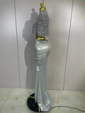 Luxury Sparkly Diamond Shawl Top And Long Dress Two Pieces Set Women Evening Prom Birthday Party Photo Shoot Sexy Stage Costumes
