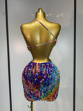 Women Sexy Backless Hollow Out Shiny Diamond Evening Prom Gown Luxury Birthday Festival Celebrate Nightclub Stage Outfit