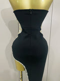 Sexy Strapless Shinning Rhinestones Bodycon Bandage Long Dress Women Fashion Celebrate Evening Party Vestido