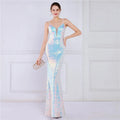 Women Spaghetti Strap Party Maxi Dress Sexy V Neck Evening Green Sequin Dress Elegant Long Prom Dress Vestido Longo