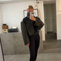 Casual Solid Pu Crocodile Grain Jacket Women Fashion Full Sleeve Stand Collar Loose Female Outwear 2026 Autumn Lady Coats Chic