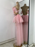 Sexy Top Skirt Mesh Designer Women's Outfit Two Pieces Backless Evening Party Birthday Dress Nightclub Stage Performance Costume