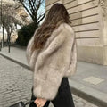 Chic Street Blogger Fashion Girls Winter Trendy Faux Raccoon Fox Fur Coat Jacket Women Thick Warm Cropped Fluffy Overcoats