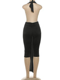 Patchwork Halter Romper Women Ribbon Sleeveless Elastic Backless Workout Activewear Midnight Activity Slim Playsuits