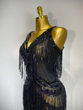 Women Sparkly Glod Rhinestones Sequined Fringe Jumpsuit Sexy Nightclub Party Birthday Outfit Show Singer Stage Perform Costume