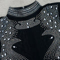 Women's Sheer Diamonds Tassel Jumpsuit See-through High Collar Hot Diamond Shoulder Padded Long Sleeved Party Jumpsuit