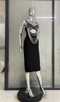Gorgeous Pearl Glam Hollow Suspender Dress Elegant Temperament Bandage Evening Dress Performance Wear Cocktail Party Formal Gown