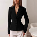 Commuting Slimming Blazer for Women Lapel Long Sleeve Spliced Button Casual Fashion Coat with Shoulders Pad Female