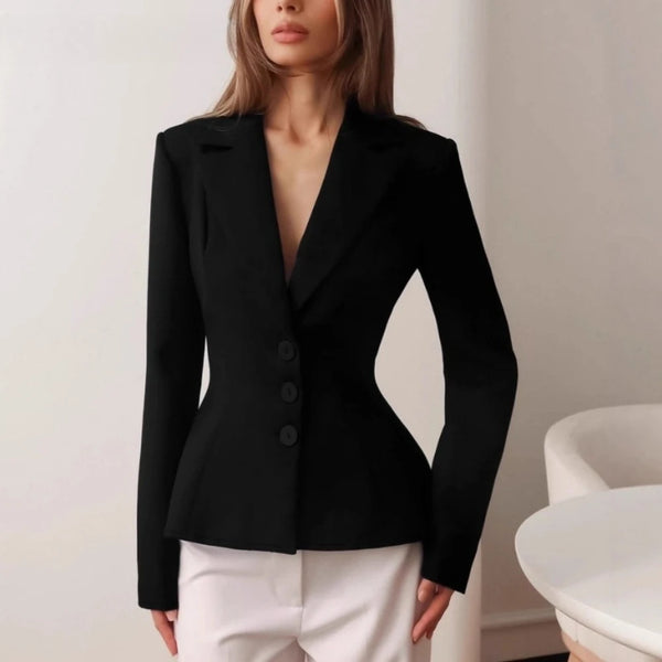 Commuting Slimming Blazer for Women Lapel Long Sleeve Spliced Button Casual Fashion Coat with Shoulders Pad Female