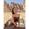 Solid Two Piece Set for Women Strapless Sleeveless Top High Waist Slimming Dress Female Fashion Style New
