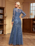Long Sleeve Mermaid Evening Dresses Embroidery Long Gown Elegant Formal Dress Women Party Club Bodycon Bridesmaid Dress