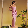 Pink Red Color Women Sexy Strapless Off the Shoulder Florals Bodycon Long Bandage Dress Celebrate Fashion Evening Party Outfit