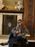 Women Brown Faux Fur Long Sleeve Jacket High Stand Collar Batwing Sleeve Warm Outfit Winter Lady New Highstreet Outerwear 2026