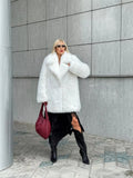 Winter Imitation Fox Fur Mid-length Coat For Women Fashion Artificial Lapel Thicken Streetwear Faux Fur Jacket Lady