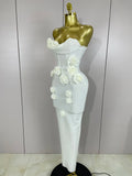 Newest Sexy Strapless Backless Red Flower Long Bandage Dress Women Celebirty Elegant Prom Evening Club Party Birthday Dresses