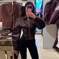 Women's Chic Faux Leather Jacket Fashion Lapel Zipper Irregular Hem Waist Cropped Pu Coat Lady 2026 Spring Chic Street Outerwear