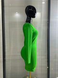 Women Sexy Dress One Shoulder Color Block Long Sleeve Bodycon Celebrity Club Birthday Evening Party Dress
