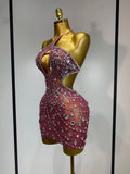 New Arrival Women Sexy Backless Hollow Out Diamond Evening Prom Gown Birthday Luxury Celebrate Stage Nightclub Outfit