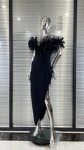 Women's Summer Ruffle Trim Off-the-shoulder Black Dress Fashion Elegant Party Bandage Evening Performance Gown Vestido De Festas