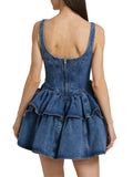 3D Flower Double-layer Denim Slip Short Dress Women Fashion Sleeveless High Waist Mini Dresses Chic Lady Party Robe