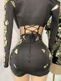 Sparkly Sequined Mirrors Technological High Street Short Summer Three Pieces Dress Sexy Stage Women Outfit Singer Show Wear