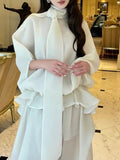 Solid Spliced Bowknot Elegant Chiffon Dresses for Women High Neck Long Sleeves High Waist Patchwork Ruffles Dress Female New