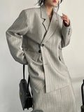 Temperament Two Piece Sets For Women Notched Collar Long Sleeve Spliced Button Blazer Straight Skirts Female New
