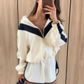 Color Block Zip Up Two Piece Set Women Long Sleeve Stand Collar Cropped Jacket High Waist Shorts 2026 Spring Summer Casual Suit