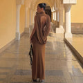 Sexy Draped Cross Elegant Dress Women Summer Turtleneck Sleeveless Backless Street Sexy Fashion Long Bodycon Dress