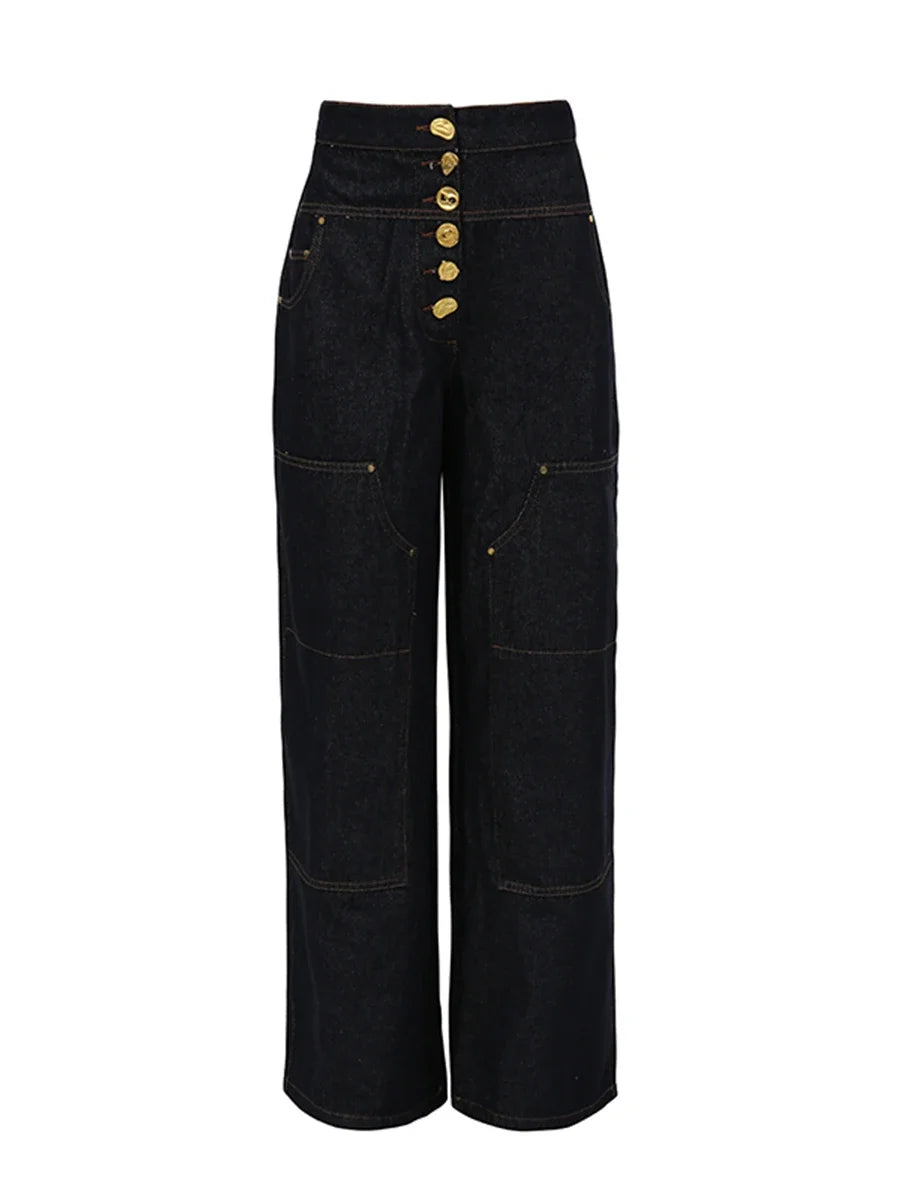 Vintage Two Piece Sets for Women Lapel Long Sleeve Top High Waist Patchwork Metal Buckle Fashion Trousers Set Female Style