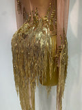 Sexy Shiny Tassel Diamonds Dress For Women Evening Party Costume Luxury Birthday Bar Nightclub Stage Performance Clothing