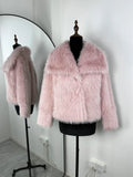Solid Faux Fur Lapel Women's Coat Luxury Gradient Cropped Fluffy Fur Jacket Coat Winter Thicken Outerwear High Street