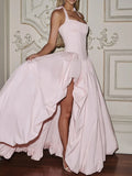 Solid Hotsweet Party Dress for Women Halter Neck Sleeveless Tunic Backless Slit Luxurious Puff Dresses Female New